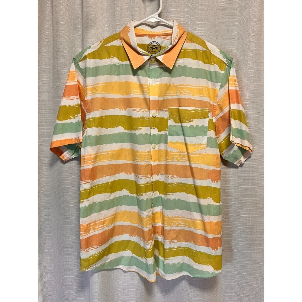Original Paperbacks OPB Mens Sz Large Colorful Stripe Short Sleeve Summer Shirt
